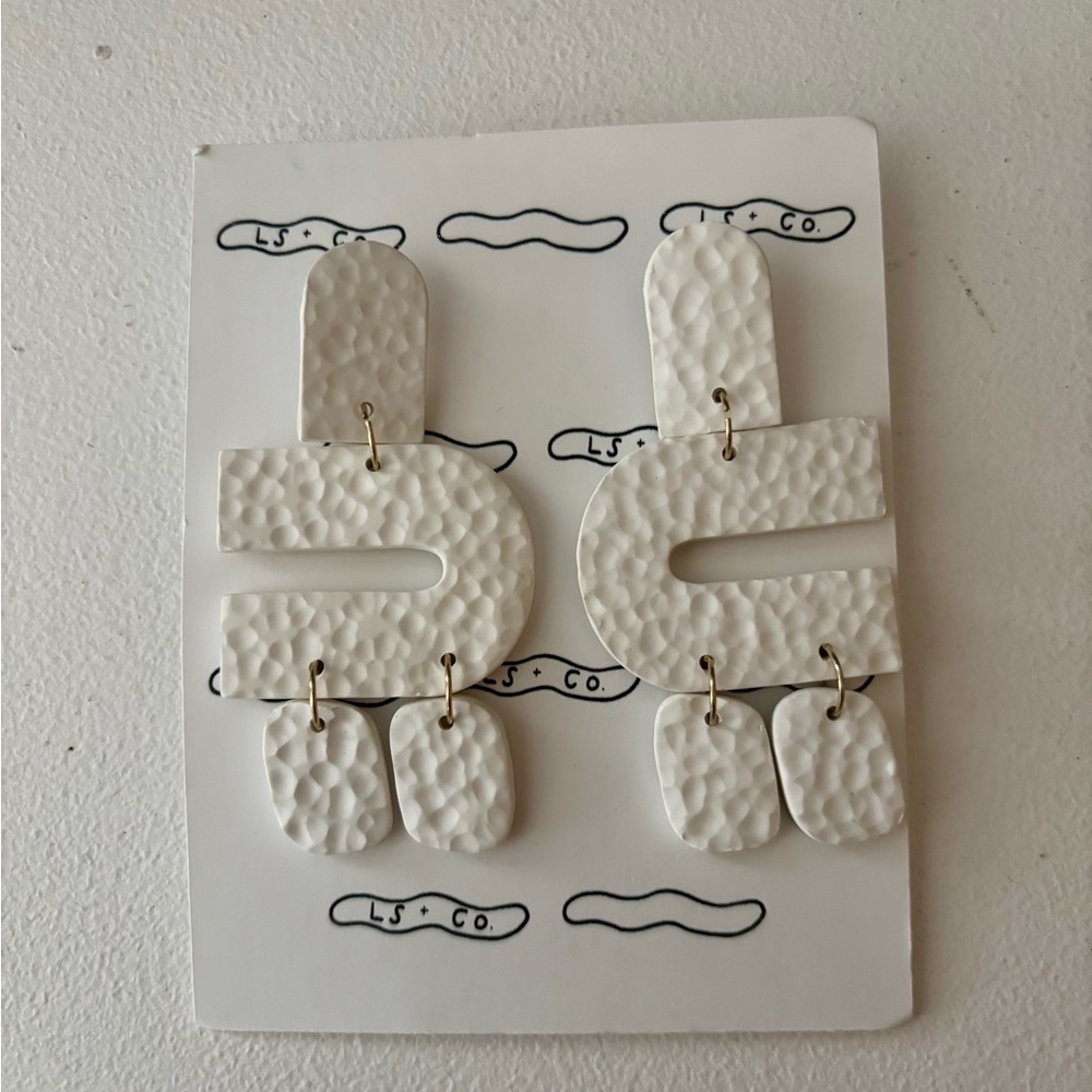 White Textured Statement Earrings